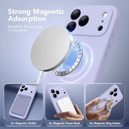 Magnetic for iPhone 17 Pro Max Case, Compatible with MagSafe, [Full Camera Protection][Screen Protector] Silicone Shockproof Protective Phone Case for iPhone 17 Pro Max 6.9", Lilac