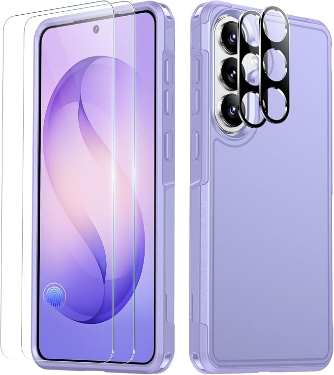 SPIDERCASE Designed for Samsung Galaxy S26 Case, [10 FT Military Grade Drop Protection], 2 Pack [Tempered Glass Screen Protector+Camera Lens Protector] Heavy Duty Shockproof Case,Light Purple