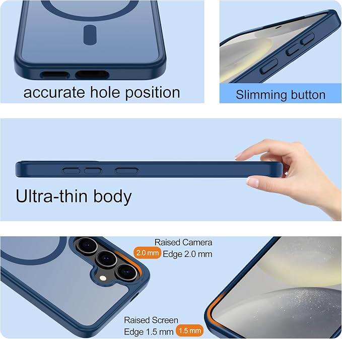 For Samsung Galaxy S24 Case & Galaxy S25 Case [Compatible with Magsafe] Translucent Matte Magnetic Phone Case,Slim Thin Duty Shockproof Protection with 2pc Screen Protector for S24/S25-Dark blue