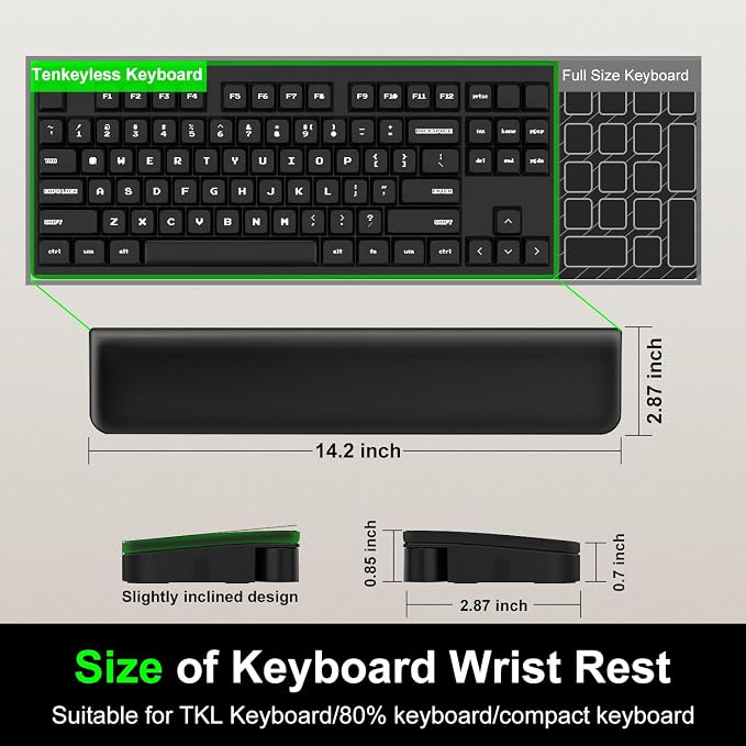 VICHYIE Keyboard Wrist Rest with Cleaner Kit, Wrist Pad for Tenkeyless Keyboard, Typing Pain Relief, Multi-Functional Cleaning Kit for Earbuds, Phones, Desk Accessories for Home & Office (Black)