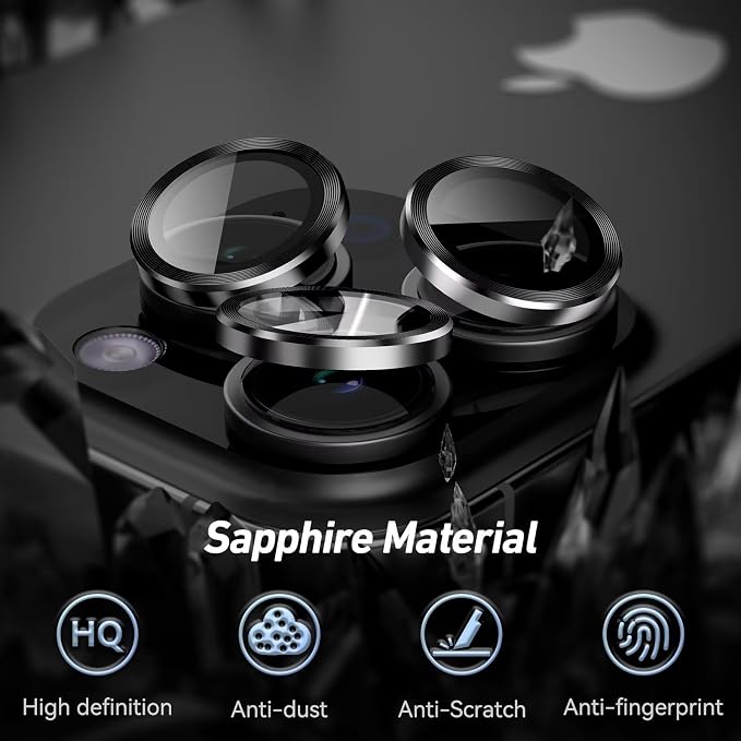 Jeluse 3X2 Pack Camera Lens Protector for iPhone 16 Pro Max/iPhone 16 Pro/iPhone 15 Pro Max/iPhone 15 Pro/iPhone 14 Pro Max/iPhone 14 Pro, 9H Tempered Glass Screen Protector Cover [Alignment Kit]