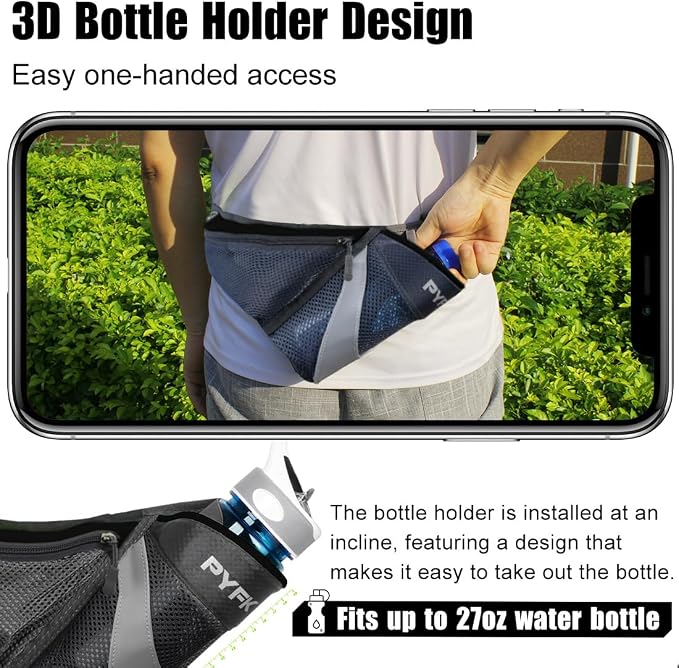 PYFK Running Belt Hydration Waist Pack with Water Bottle Holder for Men Women Waist Pouch Fanny Bag Reflective