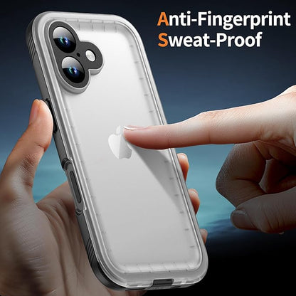 Cozycase for iPhone 16 Case Waterproof - 360 Heavy Duty with Screen/Camera Protector Shockproof IP68 Underwater Dustproof Water Dust Shock Proof Full Body/Front Back Case Black/Frosted Clear 6.1 inch