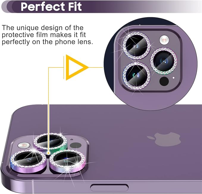 Suoman for iPhone 14 Pro Max / 14 Pro Camera Lens Protector, [Diamonds Bling] 9H Tempered Glass, Full Coverage Metal Protective Cover - Diamond Colorful