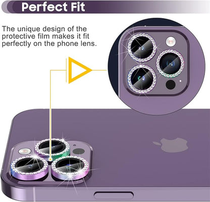 Suoman for iPhone 14 Pro Max / 14 Pro Camera Lens Protector, [Diamonds Bling] 9H Tempered Glass, Full Coverage Metal Protective Cover - Diamond Colorful