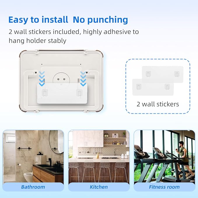 Shower Tablet Holder with HD&Touchable Screen, Anti-Fog Waterproof iPad Shower Mount, 2 Placement Modes, Compatible with iPad iPhone Tablet Under 11 in,White