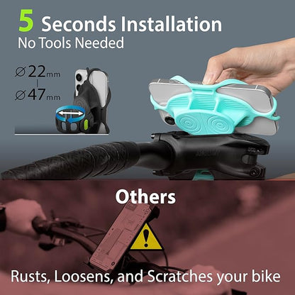Bone Bike Tie 5 Pro, Bike Phone Mount for Stem, Scratch-Free Silicone Holder with Anti-Slip & Shock-Absorbing Design, Universal Cycling Phone Holder Compatible with Most Smartphones (Red - Stem)
