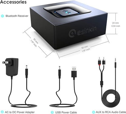 Bluetooth Audio Adapter for Music Streaming Sound System, Esinkin Wireless Audio Adapter Works with Smartphones and Tablets, Bluetooth Receiver for Home Stereo