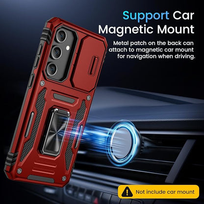 Caka for Samsung Galaxy S24 FE Case [HD Screen Protector] [Full Camera Lens Cover] [360°Rotated Kickstand Ring] [Heavy Duty Protection] Hard Rugged Protective Phone Cover for S24 FE - Red
