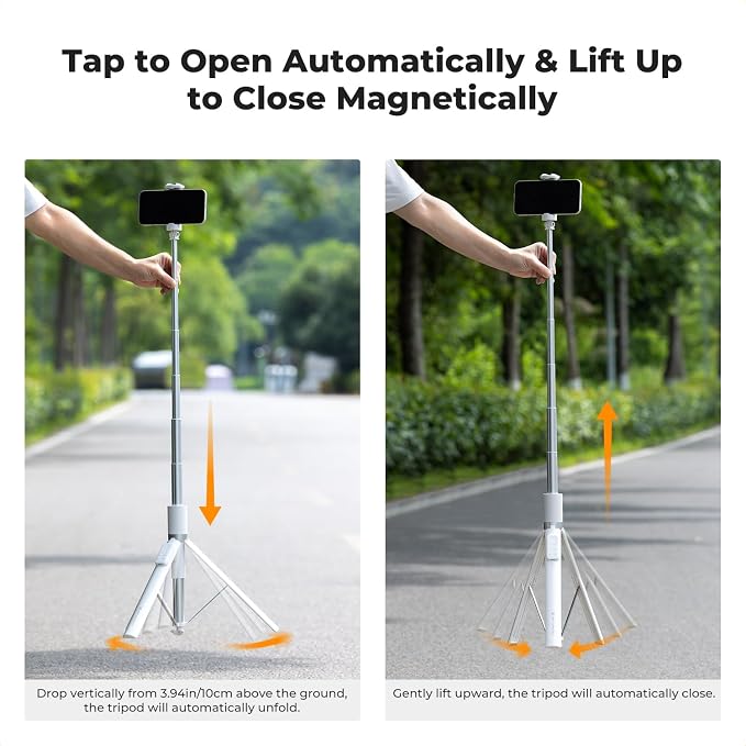 K&F CONCEPT Selfie Stick, Auto Open & Close Phone Tripod Stand, 360° Rotatable Selfie Stick with 9 Button Bluetooth Remote, Extendable Automatic Tripod for Cell Phone(White)