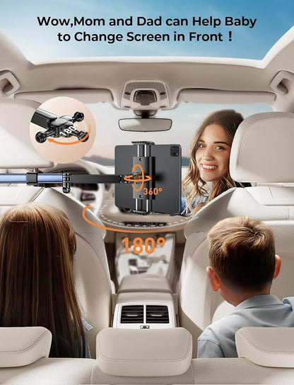Headrest Tablet Holder for Car Accessories : [18.11-inch Long Arm] 3-in-1 Backseat Tablet Holder for Kids Road Trip Compatible with iPad Switch Smartphones & Tablets or Other 4.7-13" Devices