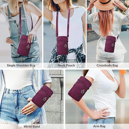 Women Cell Phone Purse Wristband Sport Armband Wallet Travel Crossbody Cell Phone Purse for Galaxy S10 Plus S9 Plus A50 A7 J7,OnePlus 6T,HTC U12 (Purple)