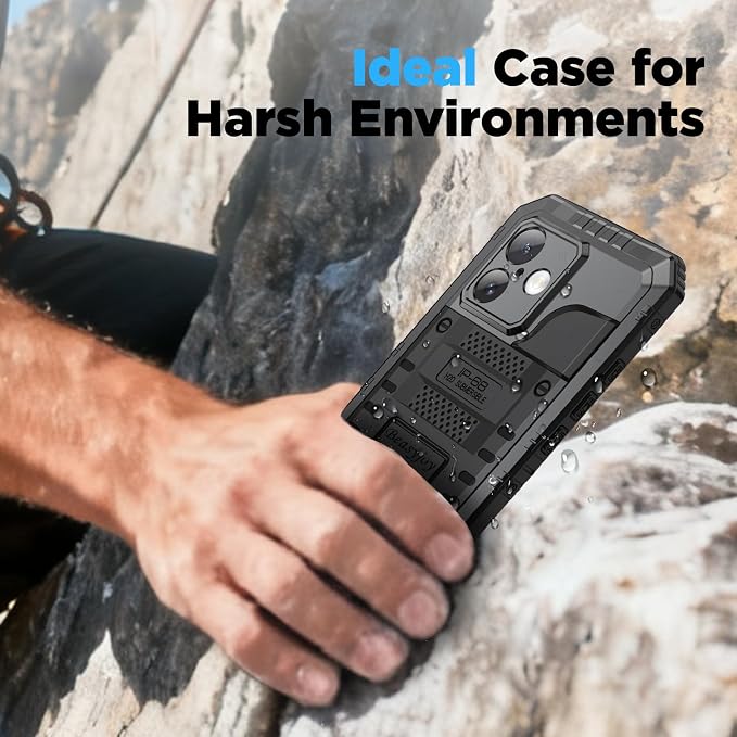 Beasyjoy for iPhone 17 Case Waterproof, Heavy Duty Metal Full Body Protection, Built-in Screen Protector, Military Grade Shockproof Dustproof Rugged Cover for iPhone 17 6.3 inch, Black