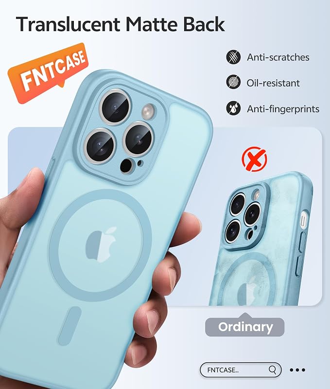 FNTCASE for iPhone 14 Pro Max Case: [Compatible with Magsafe] Translucent Matte Cases with [Full Camera Protection] [Screen Protector] Military Grade Shockproof Protective Phone Cover - Teal