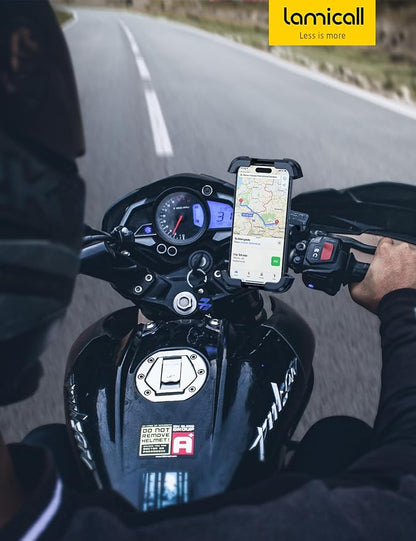 Lamicall Motorcycle Phone Mount Holder - [Dual Vibration Dampener] [Upgrade Handlebar Clip] Motorcycle Cell Phone Holder, Bike Phone Mount, Gifts for iPhone 16 15 14 Pro Max, 4.7-6.7" Phones, Black