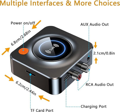Bluetooth Receiver for Home Stereo, NFC Quick Pair,3.5mm AUX/RCA,TF Card Slot,Wireless Bluetooth Audio Adapter Low Latency for Home Music Streaming Stereo System