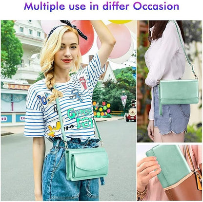 nuoku Women Small Crossbody Bag Cellphone Purse Wallet with RFID Card Slots 2 Straps Wristlet