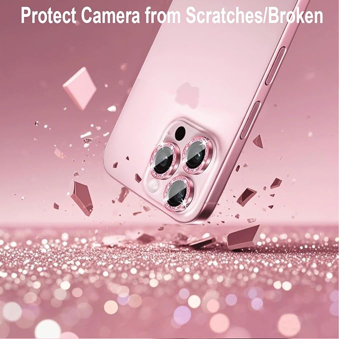Compatible for iPhone 11/11 Mini/11 Pro/iPhone 11 Pro Max Camera Lens Protector - Cute Sparkling Glitter Luxury Bling Camera Cover for Women, Anti-Scratch, Pink