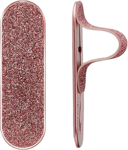 Momostick Flatstick, Cell Phone Finger Grip Strap Holder for Hand, Cell Phone Stand, New Slim Finger Loop Selfie Grip Compatible with Most Smartphones - Glitter Pink