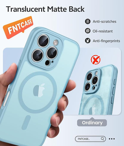 FNTCASE for iPhone 16 Pro Max Case, Fit for Magsafe, Glass Screen Protector | Full Camera Protection, Translucent Matte, 14FT Military Grade Drop Proof, Shockproof Protective Phone Cover, Teal