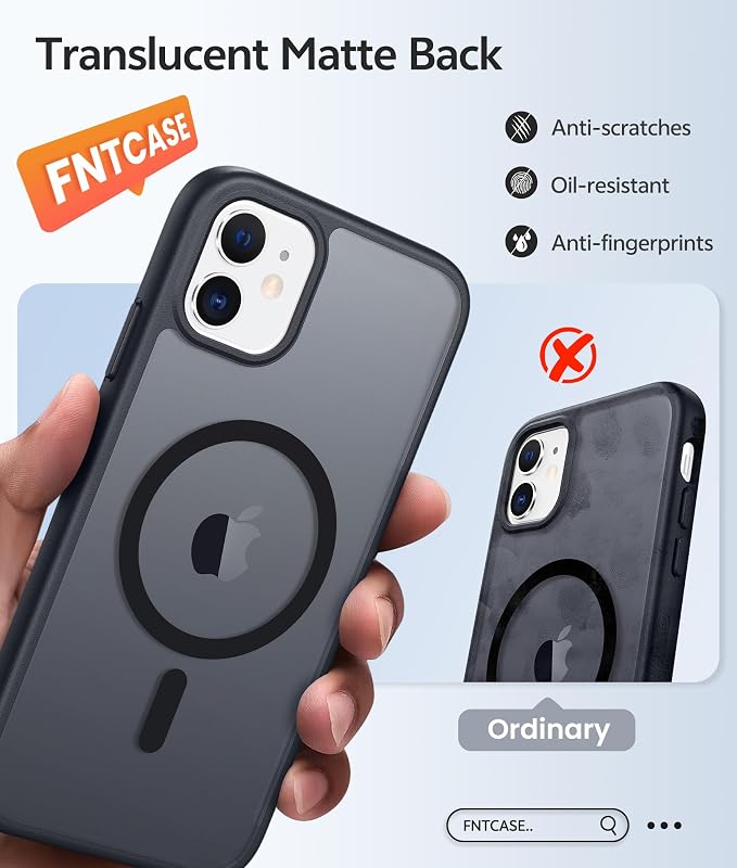 FNTCASE for iPhone 11 Case: [Compatible with Magsafe] Translucent Matte Magnetic Phone Cover - Military Grade Drop Protection Shockproof Protective Cases - Black Visit the Store
