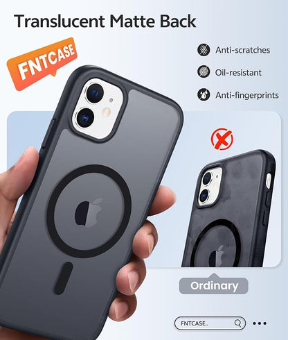 FNTCASE for iPhone 11 Case: [Compatible with Magsafe] Translucent Matte Magnetic Phone Cover - Military Grade Drop Protection Shockproof Protective Cases - Black Visit the Store