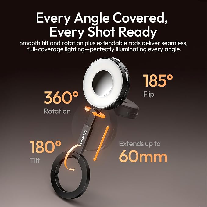 ULANZI ML05 Phone Light, Dual-Sided Magnetic Cell Phone Selfie Lights for iPhone/Android, 9000K CRI≥97 360° Smartphone LED Beauty Ring Fill Light for Computer, Laptop, Webcam, Video Recording, Photo