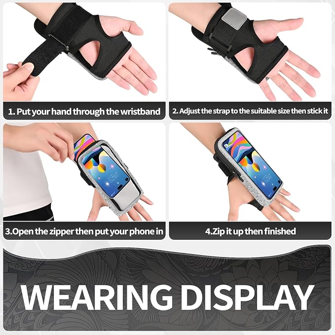 Wristband Phone Holder for Running, Running Armband with Card Slot for iPhone Pro Max Plus (16/15/14/13/12/11/X/XR), for Galaxy S24/S10, Cell Phone Armband Up to 7.0'' Phone