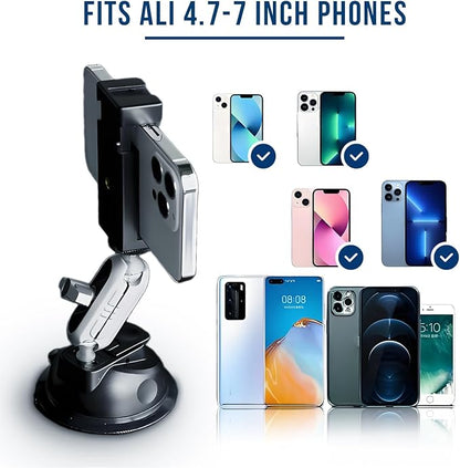 Suction Car Phone Mount Windshield, Universal 360° Rotating Car Window Phone Mount Video Recording Vlog Selfie Live Streaming Car Phone Holder for DJI GoPro Insta 360 Camera