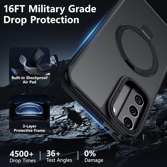 for Samsung Galaxy S22 Case, Magnetic Adjustable Ring Stand [Fit for Magsafe], [Military-Grade Shockproof Protection] Phone Case with Kickstand&Ring Holder (Black)