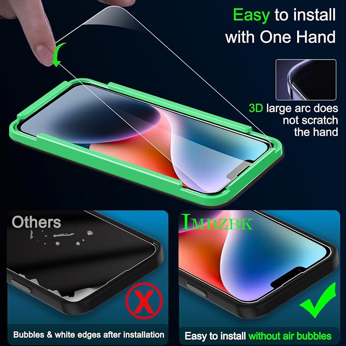 IMBZBK 3 Pack Screen Protector for iPhone 14 Tempered Glass with 3 Pack Camera Lens Protector, Accessories 9H Anti Scratch for Apple 14, 2.5D Curved, Case Friendly, Transparent