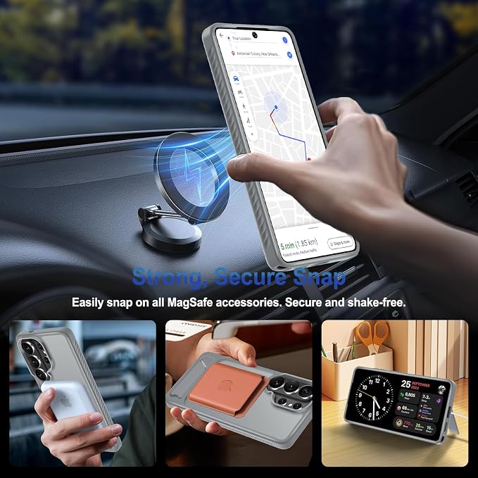 RMOCR for Samsung Galaxy S26 Ultra Case with Screen Protector+Lanyard Wrist Strap,Magnetic Translucent Matte Rugged Slim Phone Cover Built in Invisible Kickstand [Fit for MagSafe],2026 Grey