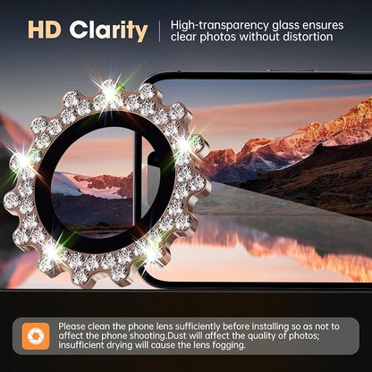 Xfilm for iPhone 16 Pro/16 Pro Max Camera Lens Protector Bling Individual Gear Design Diamond Ring 9H Hardness Scratchproof Protector, Stylish Phone Accessories, Case Friendly (Titanium Desert)