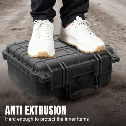Jack Boss 13.6X11.4X6 Inch Hard Case, Portable Weather Waterproof Protective Camera Case with Customizable Foam, Foam Case Fit Use of Drones, Camera, Equipments, Black,upgraded