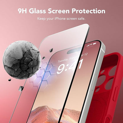 Magnetic for iPhone 16 Pro Case, Compatible with MagSafe, [Full Camera Protection][Screen Protector] Silicone Shockproof Protective Phone Case for iPhone 16 Pro 6.3", Deep Red