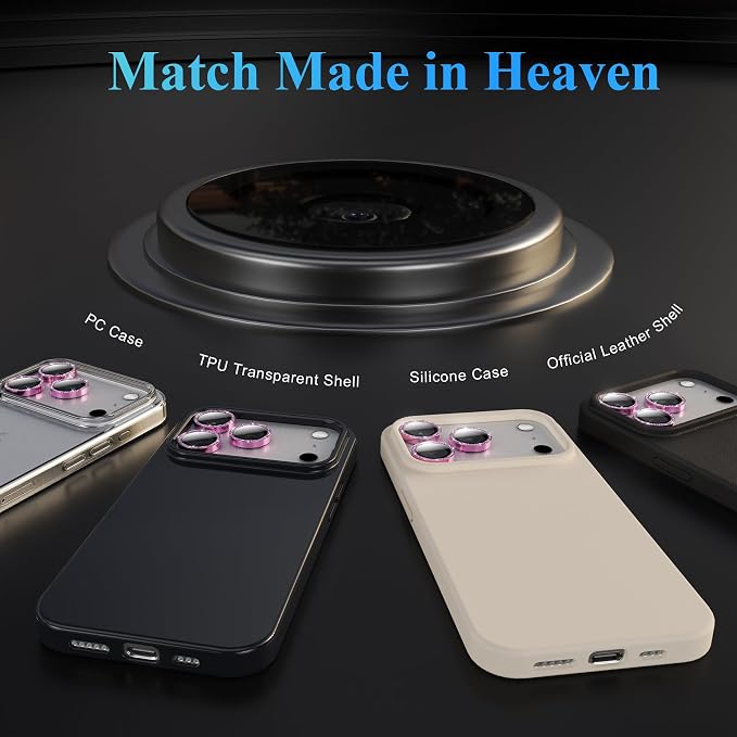 YWXTW Camera Lens Protector for iPhone 17 Pro/iPhone 17 Pro Max, [1 Step Installation Tray] Tempered Glass Screen Protector Metal Individual Camera Cover Accessories Case Friendly (Glitter Pink)