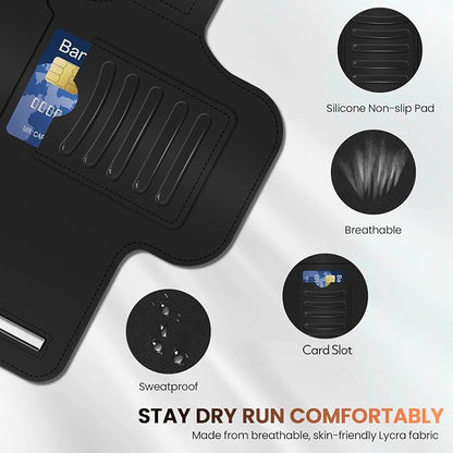 PORTHOLIC 2026 Running Armband Water Resistant Sports Phone Holder Case with Extension Strap,Card Slot Up to 6.9" Phone for iPhone 17/16/15/14/13 Plus Air Pro Max XR/XS, Galaxy S25/24/S10