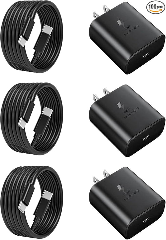45W Super Fast Charger Type C Android Phone Charger Fast Charging Replacement for Samsung Galaxy S25/S25 Ultra/S25+/S24 Ultra/S24/S24+/S23 Ultra/S23/S22/S20/S21,Galaxy Tab,6ft Type C Cable- 3pack