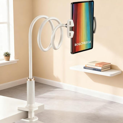 K-MT【38.7inch/98cm】 Tablet Phone Holder Table Desk Gooseneck Mount, Mount Holder Clip with Grip Flexible Long Arm Compatible for ipad iPhone/Switch/Samsung Tabs/Kindle Fire HD K-MT (White)
