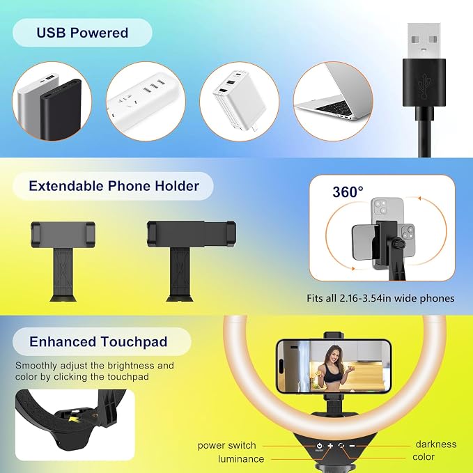 Aureday 14'' Selfie Ring Light with 62'' Tripod Stand and Phone Holder, Dimmable LED Phone Ringlight for Makeup/Video Recording/Photography, Circle Lighting for All Cell Phones&Lightweight Cameras