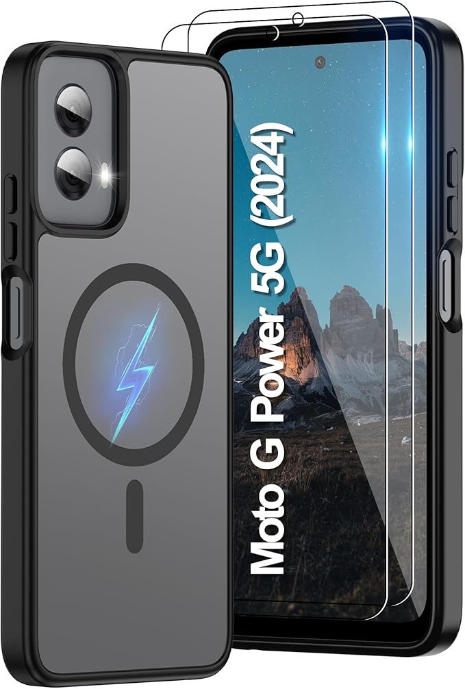 for Motorola Moto G Power 2024 Case Magnetic,Translucent Matte Compatible with Magsafe [Military-Grade Protection] with Screen Protector Shockproof Protective Case for Moto G Power 2024-Black
