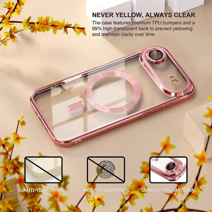 Misea Magnetic for iPhone 17 Air Case Compatible with MagSafe [Never Yellowing] [Military Grade Drop Protection] Full Camera Lens Protector Plating Soft Clear Phone Case for Women, Pink
