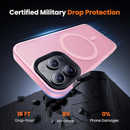 3 in 1 for iPhone 16 Pro Max Case with MagSafe, Screen Protector*1 Camera Lens Protector*1,Skin Feeling Back Military-Grade Protection for iPhone 16 Pro Max Phone Case 6.9 inch Pink