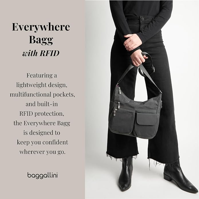 Baggallini womens Everywhere Bagg Crossbody Women 11x9 Lightweight Nylon Hobo Water-resistant Travel Bag W/Rfid