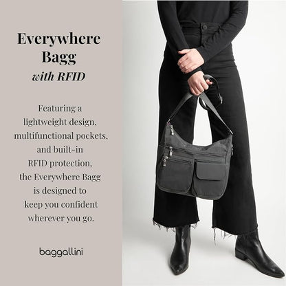 Baggallini womens Everywhere Bagg Crossbody Women 11x9 Lightweight Nylon Hobo Water-resistant Travel Bag W/Rfid