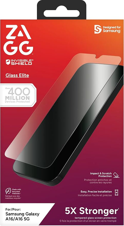 ZAGG Glass Elite Samsung Galaxy A17/ A16 5G/ 4G LTE Screen Protector – Ultra-Strong Tempered Glass, Scratch-Resistant, EZ Apply Installation, InvisibleShield, Made with Recycled Materials