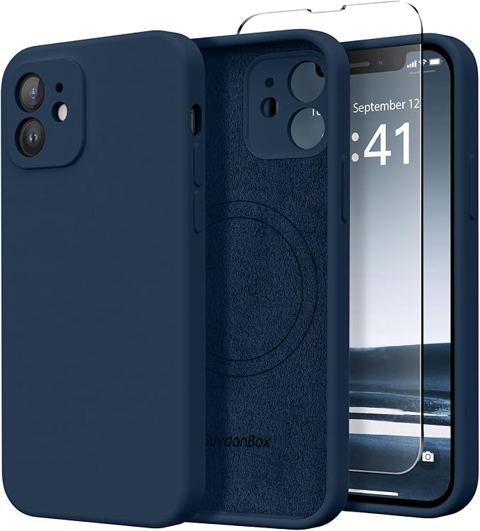 Magnetic for iPhone 12 Case, Compatible with MagSafe, [Full Camera Protection][Screen Protector] Silicone Shockproof Protective Phone Case for iPhone 12 6.1", Cobalt Blue