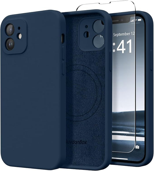 Magnetic for iPhone 12 Case, Compatible with MagSafe, [Full Camera Protection][Screen Protector] Silicone Shockproof Protective Phone Case for iPhone 12 6.1", Cobalt Blue