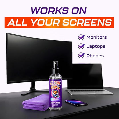 Clean Game Monitor Cleaner Spray & Microfiber Cloth 8oz, Streak-Free Computer Screen Cleaner Spray and Wipe for Gaming, Computer, Phone, iPad, MacBook Laptop Cleaning Kit Electronic Screen Cleaners