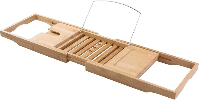 InterDesign Formbu Bathtub Caddy with Reading Tray, Wine, Tablet and Phone Holder - Natural